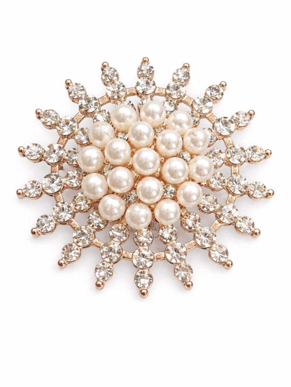 New Pearl & Rhinestone Starburst Brooch Gold Tone Statement Pin